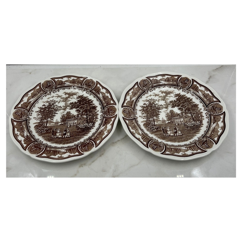 J&G Meakin Americana Brown Transferware Ironstone Dinner Plates Set of 2 England
